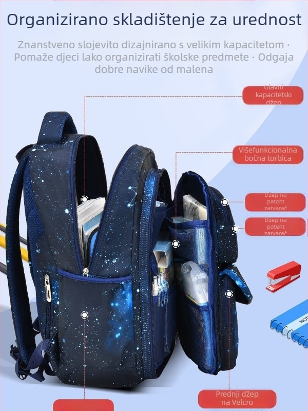 Školski ruksak za dječake, osnovna škola, najlon, prozračan, vodootporan, ultra lagan, naramenice s zrčnim jastukom