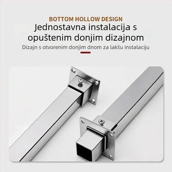 Kvadratna baza s flange za bočni nosač cijevi, nehrđajući čelik 201, brušena površina, moderni minimalistički dizajn