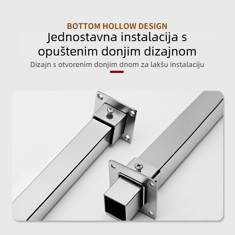 Kvadratna baza s flange za bočni nosač cijevi, nehrđajući čelik 201, brušena površina, moderni minimalistički dizajn