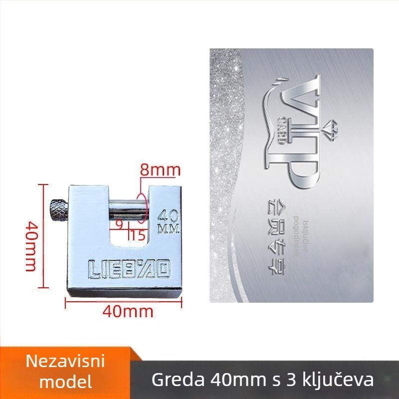 Kućni lokot, pravokutnog oblika, od željeza, model 40-100, univerzalna namjena