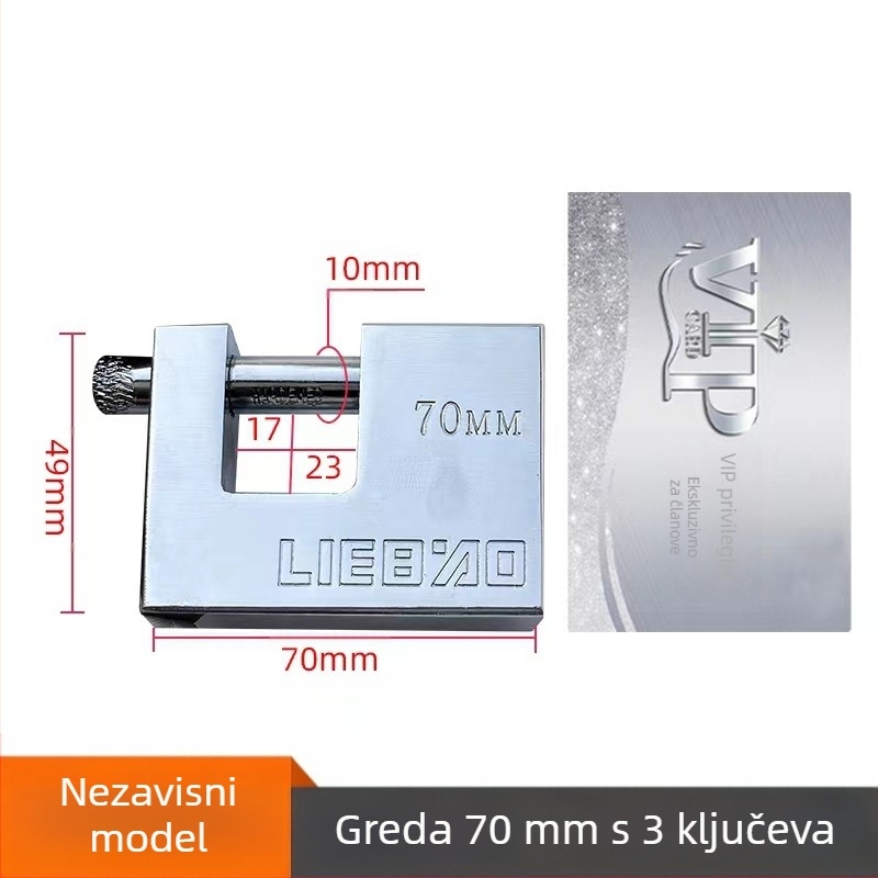 Kućni lokot, pravokutnog oblika, od željeza, model 40-100, univerzalna namjena