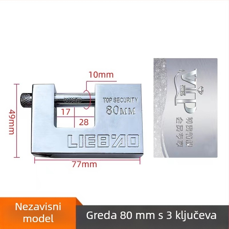 Kućni lokot, pravokutnog oblika, od željeza, model 40-100, univerzalna namjena