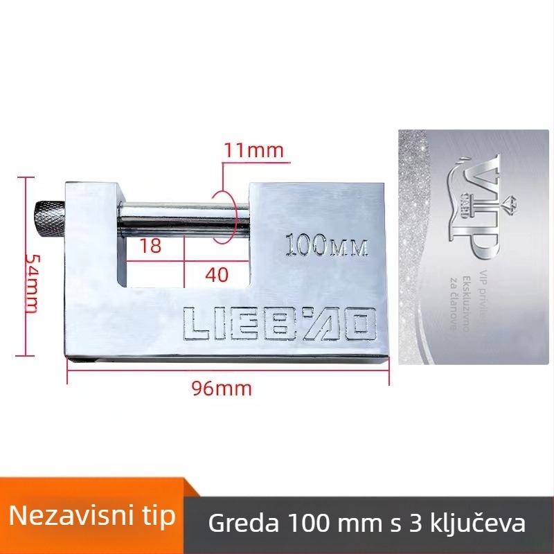 Kućni lokot, pravokutnog oblika, od željeza, model 40-100, univerzalna namjena