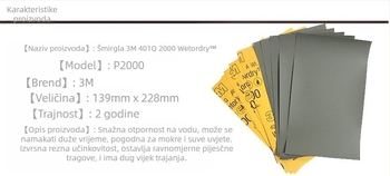 3M mokri brusni papir, 2000 mesh, 1500 grit, za poliranje ogrebotina na boji auta