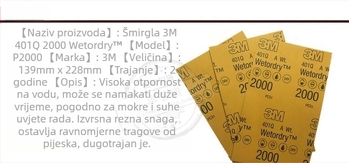 3M mokri brusni papir, 2000 mesh, 1500 grit, za poliranje ogrebotina na boji auta