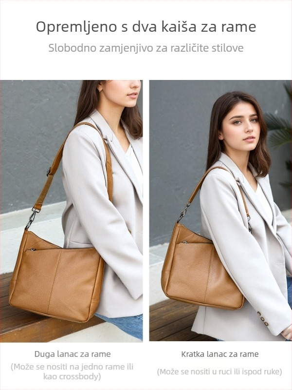 Kožna crossbody torba, mala kvadratna forma, koža prvog sloja, dvostruke naramenice, džep sa zatvaračem