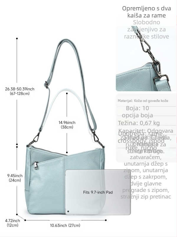 Kožna crossbody torba, mala kvadratna forma, koža prvog sloja, dvostruke naramenice, džep sa zatvaračem