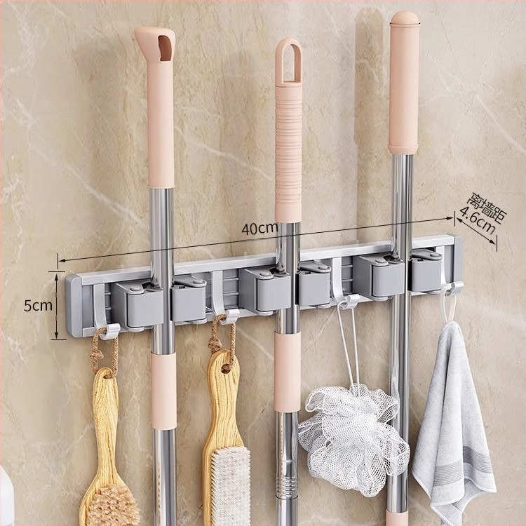 Zidni držač za mop i metlu | aluminij tipa kosmos | nosivost 10 kg | oksidacijski postupak | završni oksidacijski sloj | lagani luksuzni stil