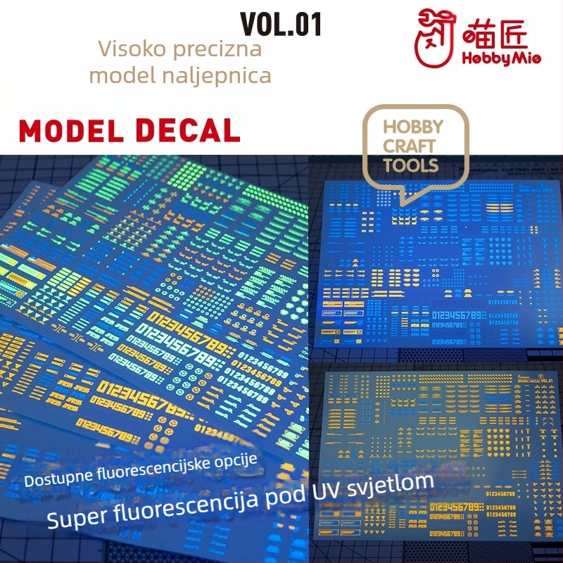 Vodi transfer naljepnica VOL1 model – Meowsmith, univerzalni uzorak, fluorescencijska opcija, materijal: vodena naljepnica, težina: 1