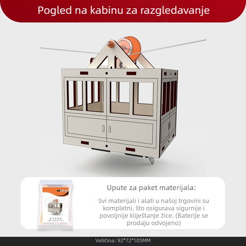 Drveni STEM obrazovni set: model žičare s visećom košarom, DIY, električni, višenamjenski, za uzrast 7–14