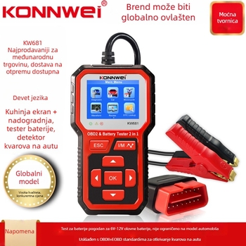KW681 Autobaterija tester i uređaj za dijagnostiku kvarova, 6-12V, dvostruka funkcija, radna temperatura 0–60°C