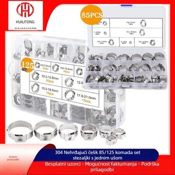 Set od nehrđajućeg čelika 304 s jednim uhom, bez stupnja, klamerica za auto uljne i vodovodne crijevo, nominalni promjer 26 mm, promjer pričvršivanja 25 mm, brenda Huilitong