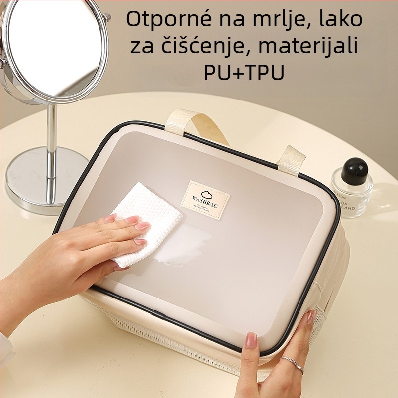 Anqin kozmetička torbica za putovanje – višenamjenska, PU materijal, moderni minimalistički stil, suho–vlažno odjeljak, za putovanja