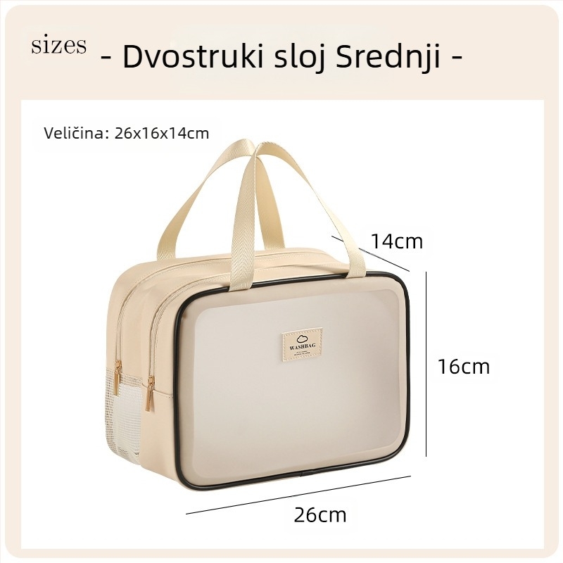 Anqin kozmetička torbica za putovanje – višenamjenska, PU materijal, moderni minimalistički stil, suho–vlažno odjeljak, za putovanja