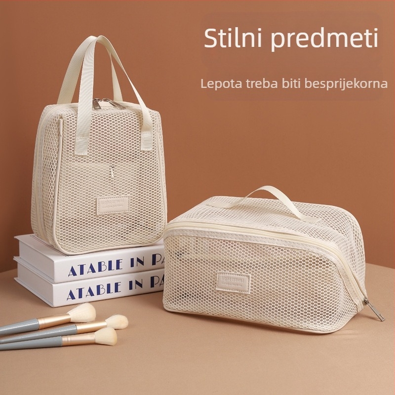 Mrežasta torbica za kozmetiku za putovanje, velika kapaciteta, prijenosna, višefunkcionalna s pregradama