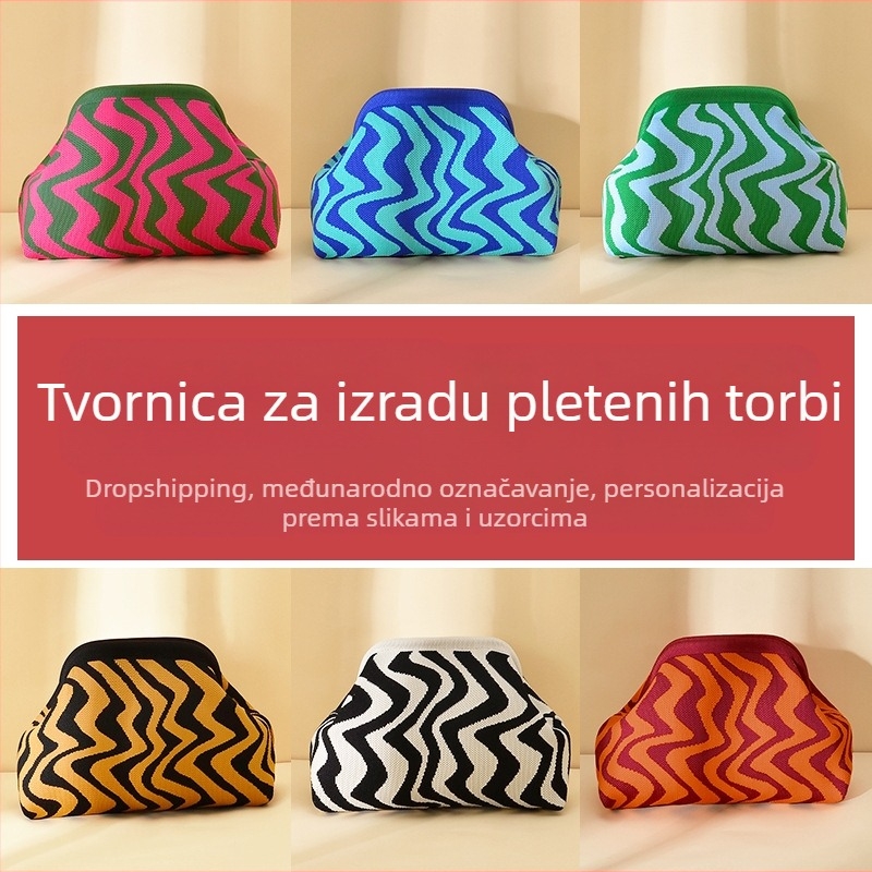 Clutch torba s valovitim pletenim uzorkom - za ruku, podlaktni stil, velika kapaciteta, poliester