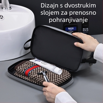 Torba za toaletne potrepštine s dvostrukim čeličnim okvirom, kožni film, velika kapaciteta, vodootporna, prijenosna za poslovna putovanja, za muškarce i žene