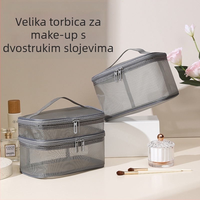 Najlonska mrežasta kozmetička torbica - jednoslojna i dvostruko složena, velika zapremina, prozračna, ultra lagana, otporna na habanje