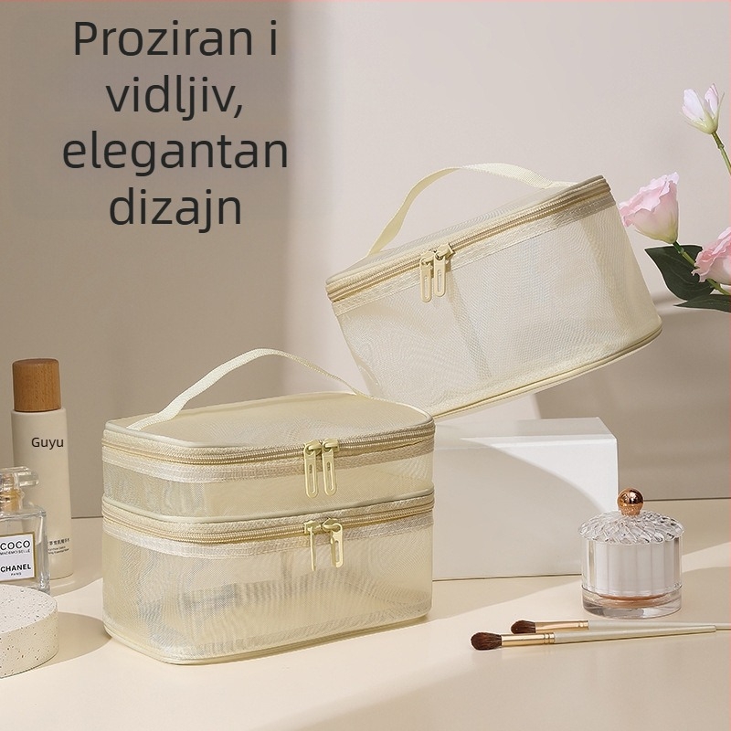Najlonska mrežasta kozmetička torbica - jednoslojna i dvostruko složena, velika zapremina, prozračna, ultra lagana, otporna na habanje