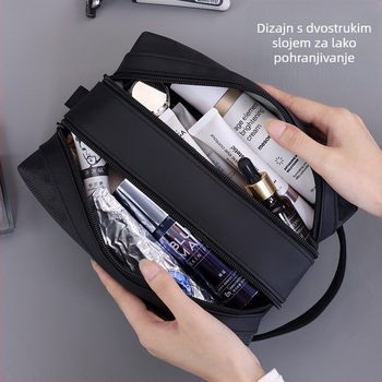 Toaletna torbica s odjeljivanjem suho/mokro i dvostrukim zatvaračem, unisex, vodootporna, poslovni stil elit (Materijal: film + jacquard Oxford tkanina; Podstava: poliester; Funkcija: vodootporna; Suho/mokro odvajanje; Spol: unisex)