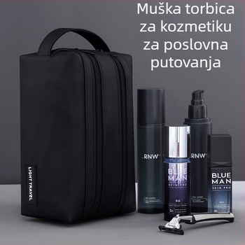 Toaletna torbica s odjeljivanjem suho/mokro i dvostrukim zatvaračem, unisex, vodootporna, poslovni stil elit (Materijal: film + jacquard Oxford tkanina; Podstava: poliester; Funkcija: vodootporna; Suho/mokro odvajanje; Spol: unisex)