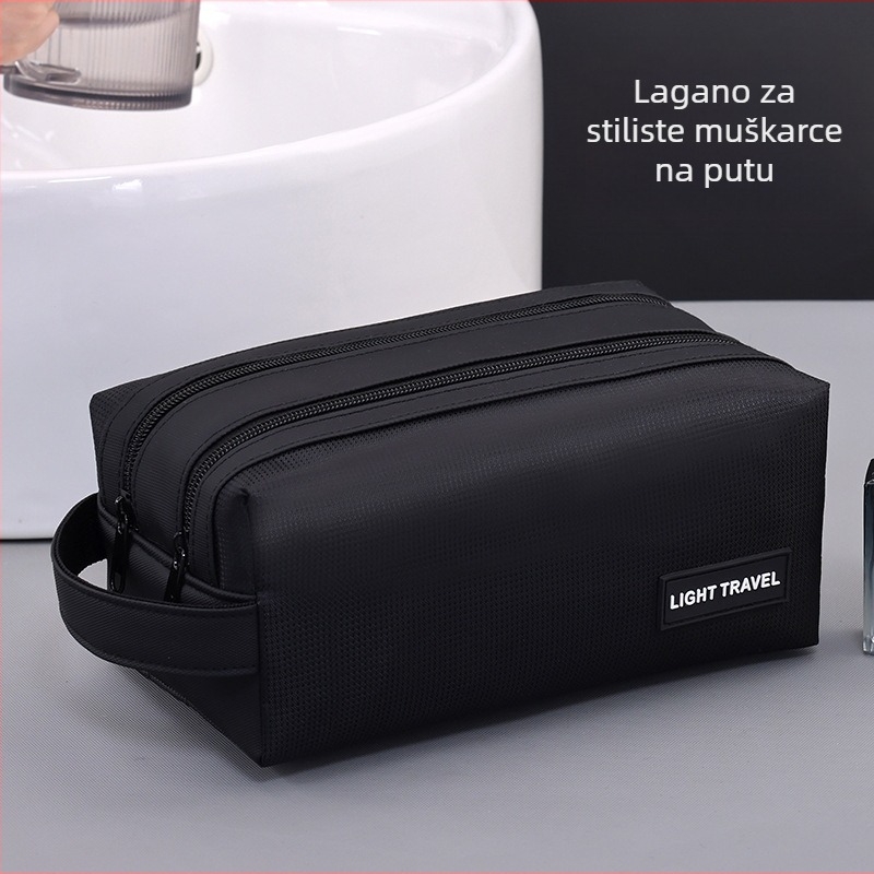 Toaletna torbica s odjeljivanjem suho/mokro i dvostrukim zatvaračem, unisex, vodootporna, poslovni stil elit (Materijal: film + jacquard Oxford tkanina; Podstava: poliester; Funkcija: vodootporna; Suho/mokro odvajanje; Spol: unisex)