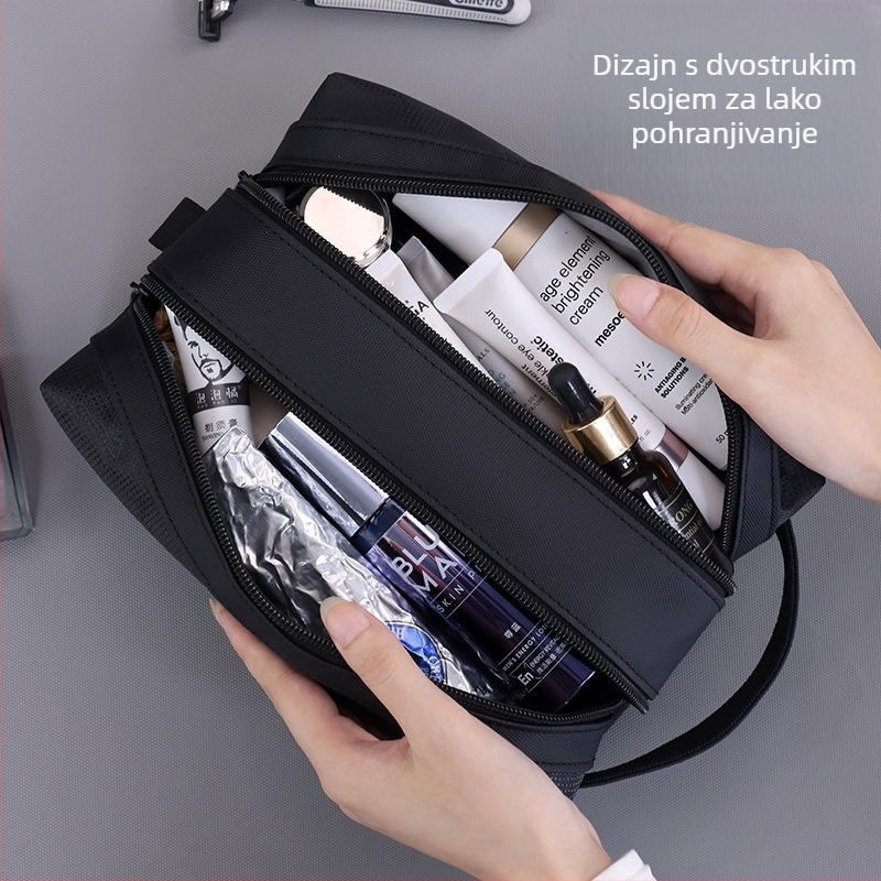 Toaletna torbica s odjeljivanjem suho/mokro i dvostrukim zatvaračem, unisex, vodootporna, poslovni stil elit (Materijal: film + jacquard Oxford tkanina; Podstava: poliester; Funkcija: vodootporna; Suho/mokro odvajanje; Spol: unisex)