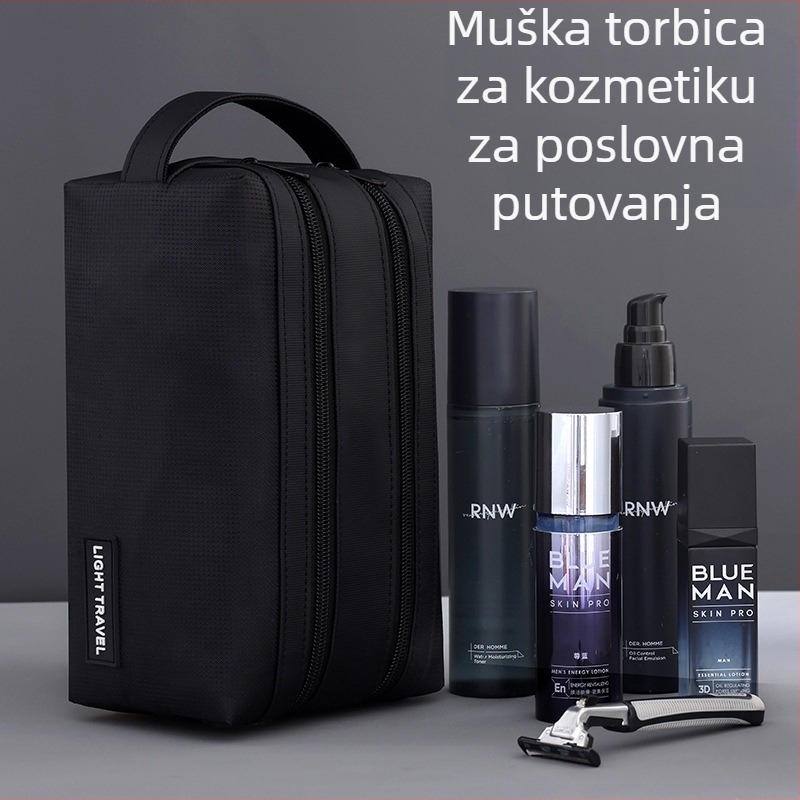 Toaletna torbica s odjeljivanjem suho/mokro i dvostrukim zatvaračem, unisex, vodootporna, poslovni stil elit (Materijal: film + jacquard Oxford tkanina; Podstava: poliester; Funkcija: vodootporna; Suho/mokro odvajanje; Spol: unisex)