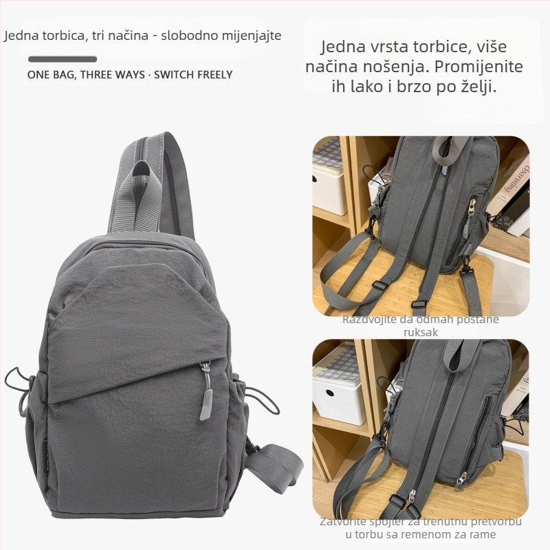 Muška crossbody torba kroz prsa – poliester, ležerni putnički stil, jednobojni uzorak, podstava poliester, proljeće 2025