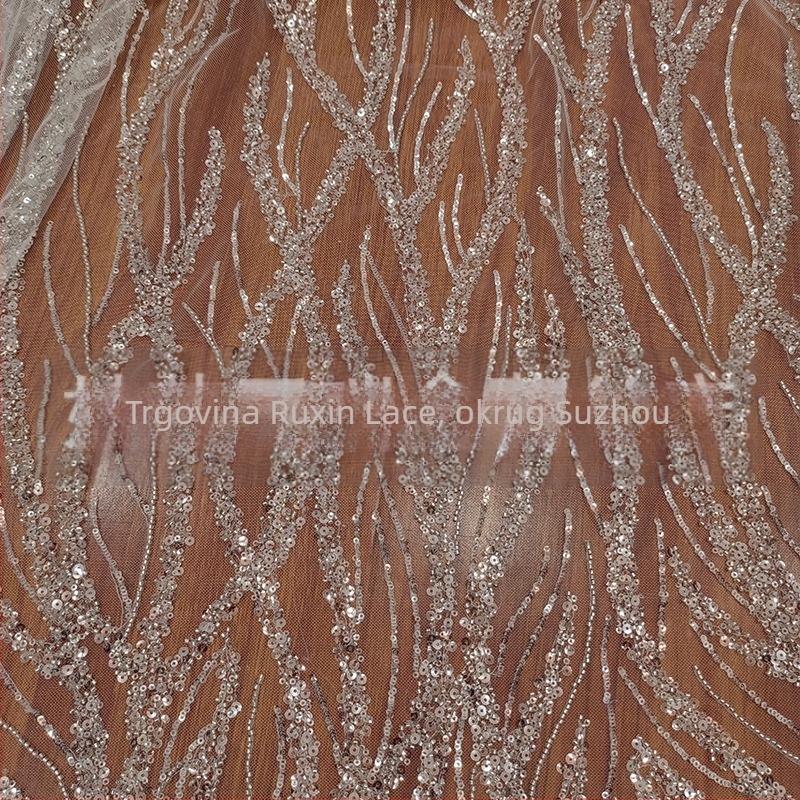 Čipkasta aplikacija s perlicama za vjenčanicu (100% poliester, Modni odjevni predmet, Brend: Ruixin lace, Kvalitativni standard GB)