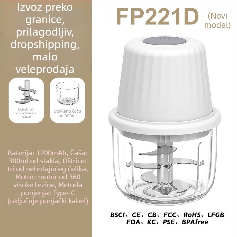 Bežično električni zdrobivač češnjaka, prijenosni, punjivi, 30W, 3.7V, ABS