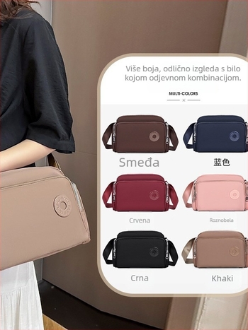 Ženska torbica crossbody od najlona, s višestrukim pretincima, velik kapacitet, zatvarač, poliester podstava