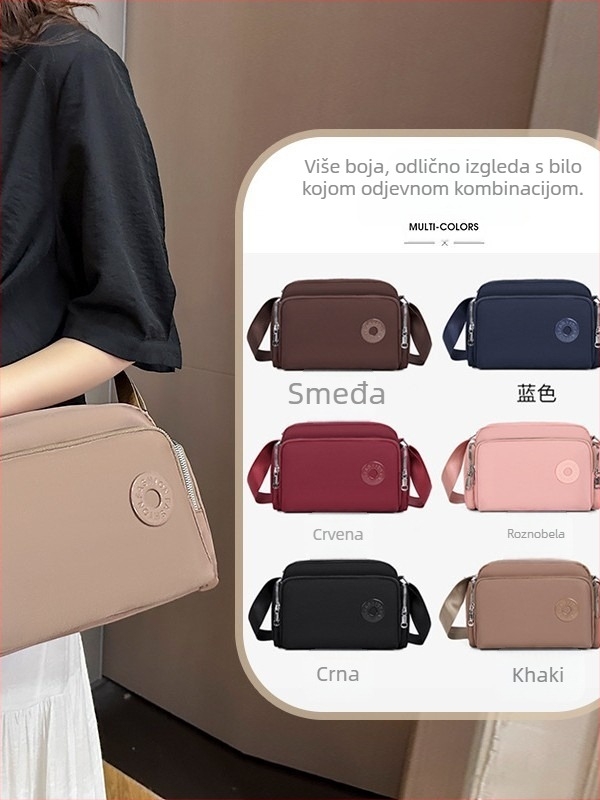 Ženska torbica crossbody od najlona, s višestrukim pretincima, velik kapacitet, zatvarač, poliester podstava