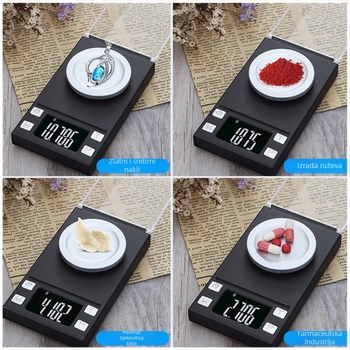 Mini elektronička vaga za nakit, visoka preciznost do 0.001 g, model 118; raspon mjerenja 20 g/0.001 g, 50 g/0.001 g, 100 g/0.001 g; elektroničko mjerenje; napajanje s dvije AAA baterije.