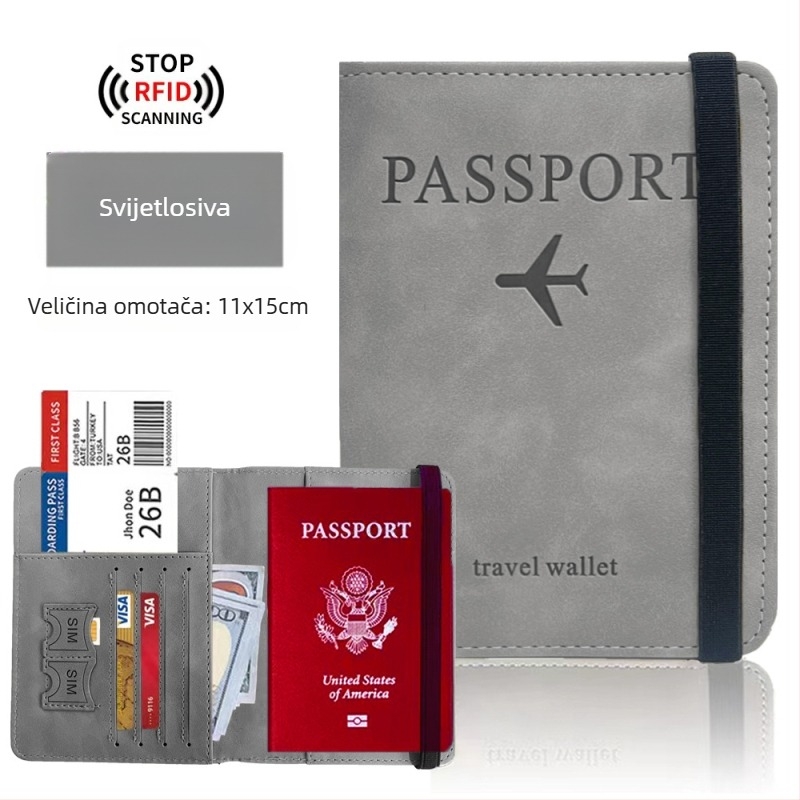 Futrola za putovnicu s RFID zaštitom — PU koža, višenamjenska torbica za putovnicu s pretincem za SIM karticu i kartice