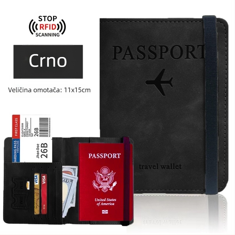 Futrola za putovnicu s RFID zaštitom — PU koža, višenamjenska torbica za putovnicu s pretincem za SIM karticu i kartice