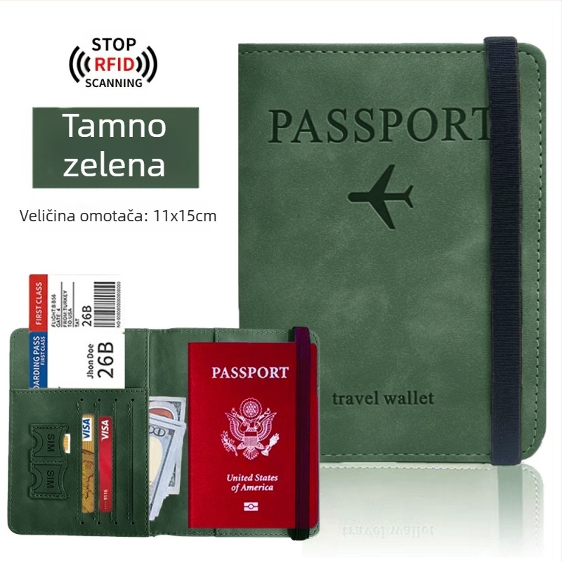 Futrola za putovnicu s RFID zaštitom — PU koža, višenamjenska torbica za putovnicu s pretincem za SIM karticu i kartice