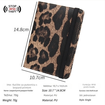 Držač putovnice – PU koža, leopard otisak, Brown Mouse, poslovni stil putovanja, zaštita od krađe