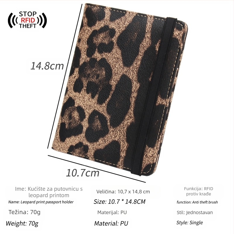 Držač putovnice – PU koža, leopard otisak, Brown Mouse, poslovni stil putovanja, zaštita od krađe
