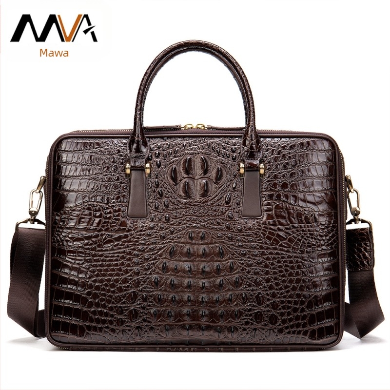 Poslovna torba od prave kože s krokodilskim uzorkom, prvi sloj goveđe kože, podstava od poliestera, otporna na habanje