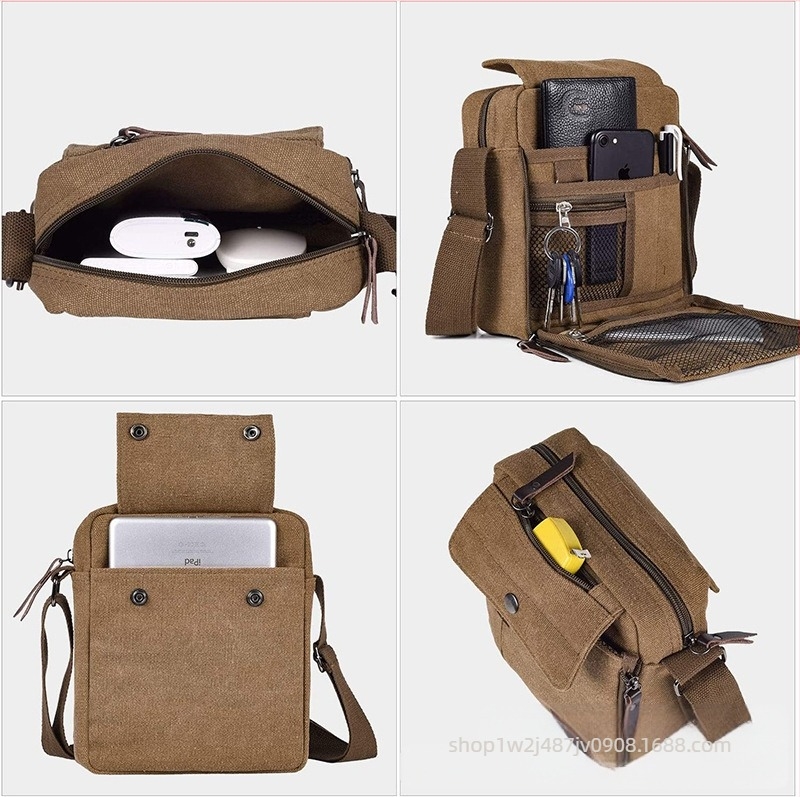 Muška crossbody torba od Oxford platna, vertikalni kvadratni oblik, zatvaranje na zip, unutarnji džepovi: džep za telefon, identifikacijsku karticu, zip džep, jedna naramenica, otporna na habanje