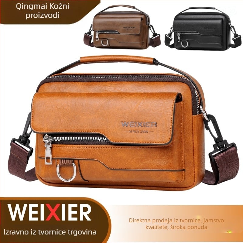 Muška crossbody torba od PU kože, vodootporna, WEIXIER marka, kompatibilna s 8-inčnim prijenosnikom