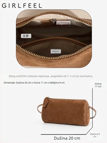 Golfeini ženska crossbody torba – prirodna koža, dvostruka teleća koža, horizontalni kvadratni oblik, zatvarač