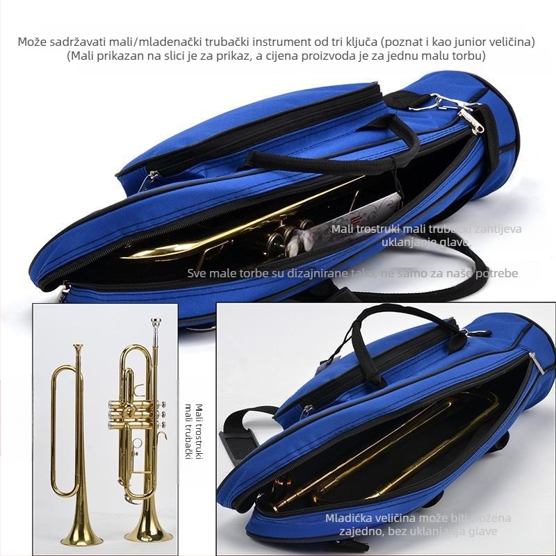 Torba za glazbeni instrument za trubu od Oxford platna, vodootporna, prozračna, zakrivljeni remen za rame, ispupčeni vanjski džep, podstava od netkanog materijala