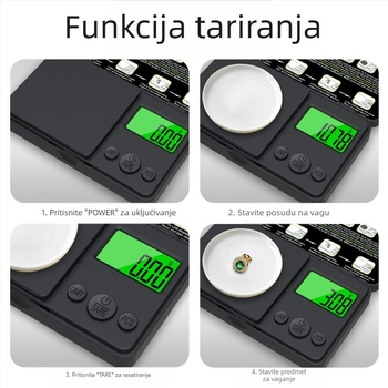 CHANGXIE CX-555 džepna vaga sa zelenim pozadinskim osvjetljenjem, kapacitet 1000 g, preciznost 0,01 ct.