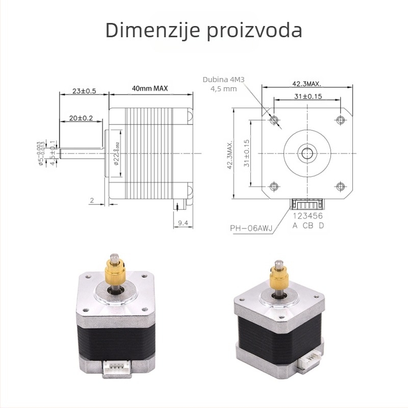 42-40 korakni motor za 3D printer – dodaci dio s zupčanim kolom za X-os i ekstruder