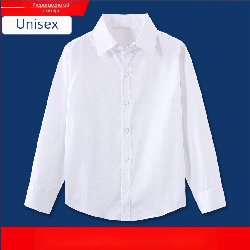 Dječja košulja, pamuk, dugi rukav, četvrtasti ovratnik, jednobojna, unisex, za djecu 8+ godina