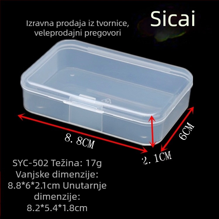 Kvadratna prozirna PP plastična kutija za pohranu s poklopcem, za igračke i nakit