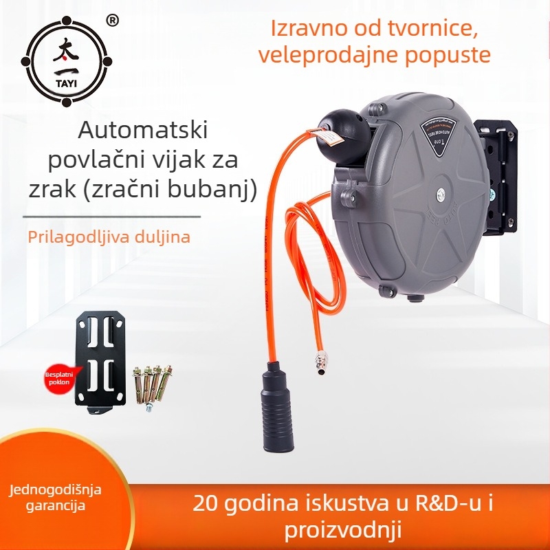 Automatski povlačni navijač za zračnu cijev za auto servis, Taiyi, ABS kućište, radni tlak 5-8 kg.
