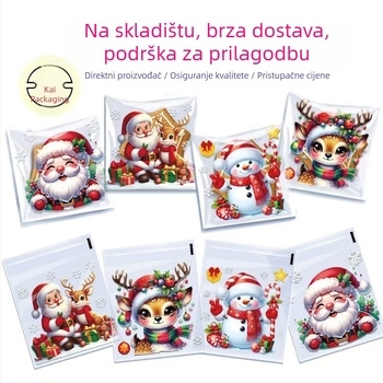 Samoljepljiva božićna darovna vrećica s karikaturalnim motívom, premium dojam (Materijali: OPP + PET + CPP; Namjena: skladištenje i pakiranje nakita; Značka: Kega)